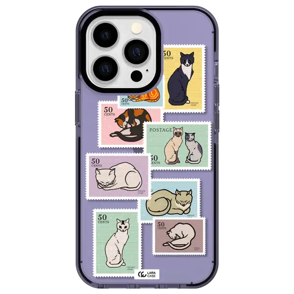 a collage of cats on stamps Apple iPhone 13 Pro impact Lilac Case
