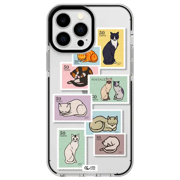 a collage of cats on stamps Apple iPhone 13 Pro Max impact black border Case