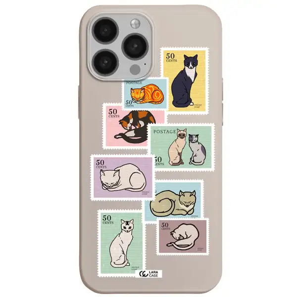 a collage of cats on stamps Apple iPhone 13 Pro Max Silicone Stone Case