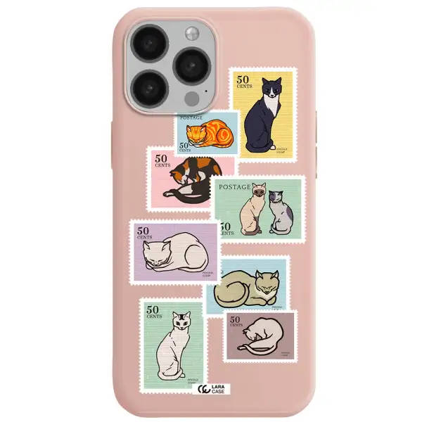 a collage of cats on stamps Apple iPhone 13 Pro Silicone pastel pink Case