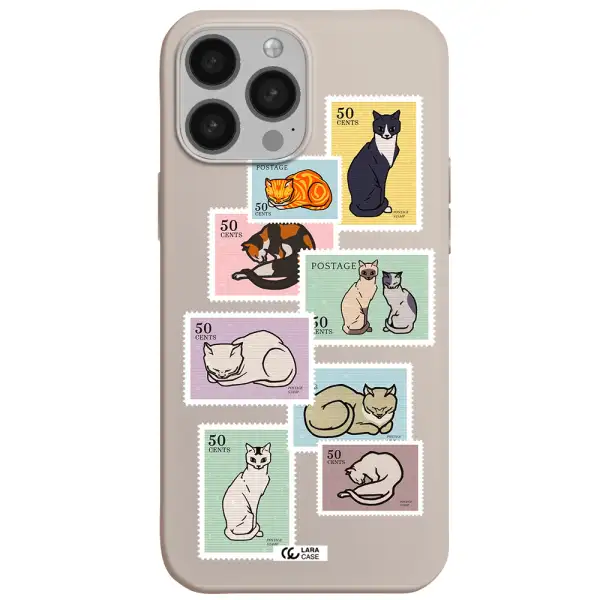 a collage of cats on stamps Apple iPhone 13 Pro Silicone Stone Case