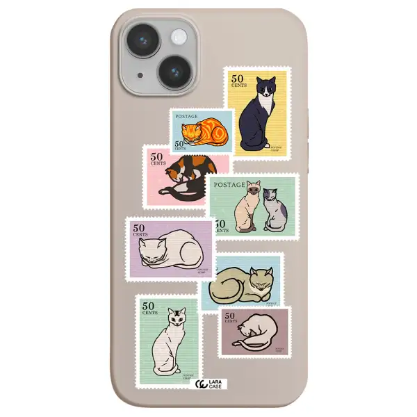 a collage of cats on stamps Apple iPhone 14 plus Silicone Stone Case