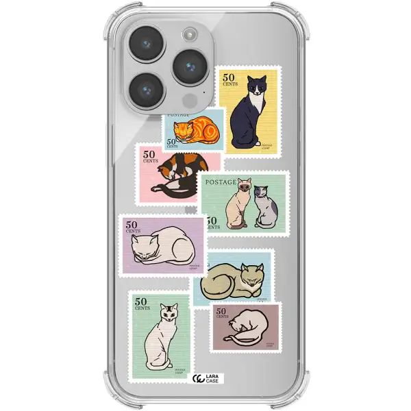 a collage of cats on stamps Apple iPhone 14 pro Clear PC Case