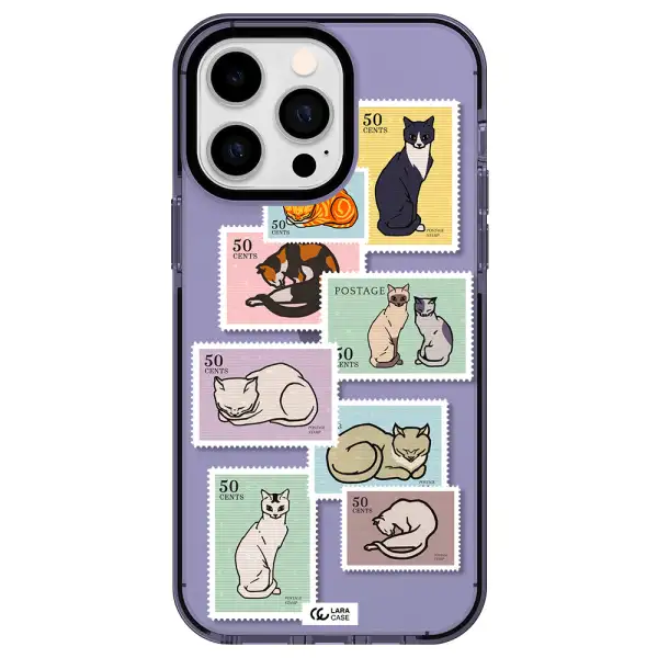 a collage of cats on stamps Apple iPhone 15 Pro impact Lilac Case