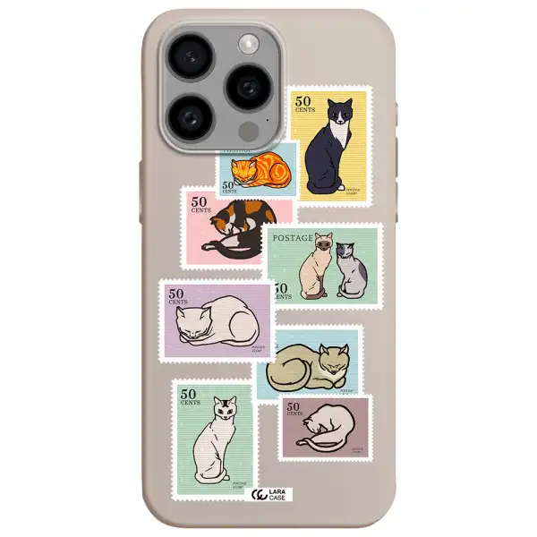 a collage of cats on stamps Apple Iphone 15 Pro max Silicone Stone Case