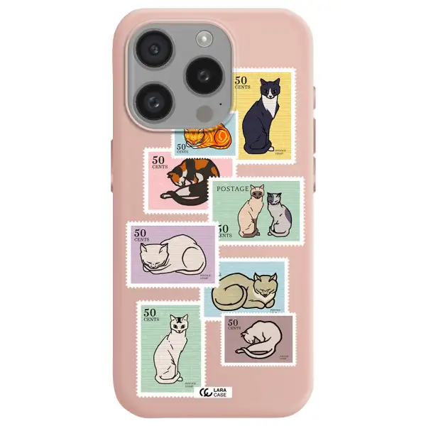 A Collage Of Cats On Stamps Apple Iphone 15 Pro Silicone Pastel Pink Case