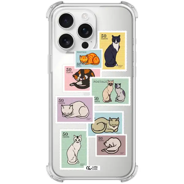 A Collage Of Cats On Stamps Apple Iphone 16 Pro Max Clear Pc Case