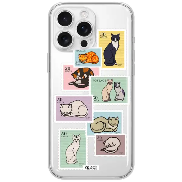 A Collage Of Cats On Stamps Apple Iphone 16 Pro Max Clear Tpu Case