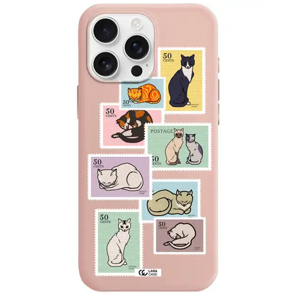 A Collage Of Cats On Stamps Apple Iphone 16 Pro Max Silicone Pastel Pink Case