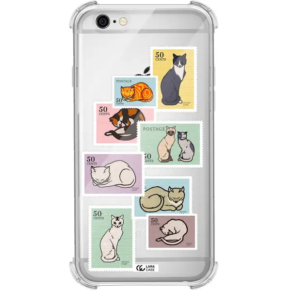 a collage of cats on stamps Apple iPhone 6 Clear PC Case