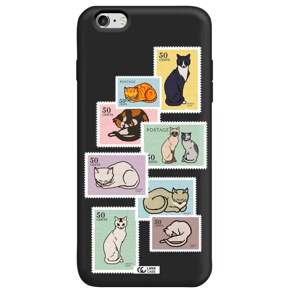 a collage of cats on stamps Apple iPhone 6 plus Silicone black Case