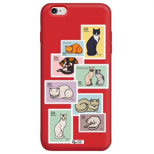 a collage of cats on stamps Apple iPhone 6 plus Silicone Imperial Red Case