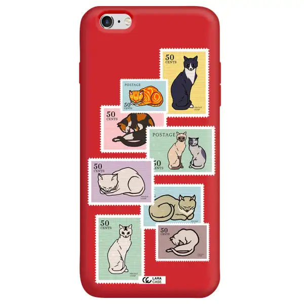 a collage of cats on stamps Apple iPhone 6 s plus Silicone Imperial Red Case