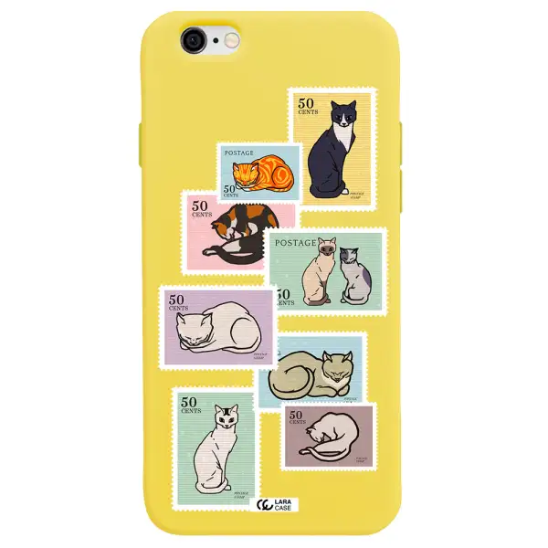a collage of cats on stamps Apple iPhone 6 Silicone canary yellow Case