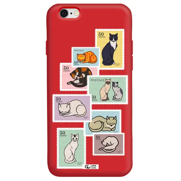 a collage of cats on stamps Apple iPhone 6 Silicone Imperial Red Case