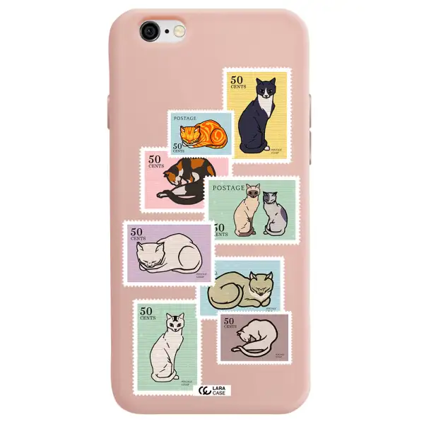 a collage of cats on stamps Apple iPhone 6 Silicone pastel pink Case