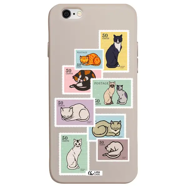 a collage of cats on stamps Apple iPhone 6 Silicone Stone Case