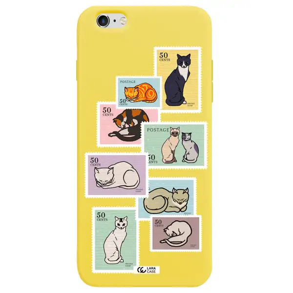 a collage of cats on stamps Apple iPhone 6S Silicone canary yellow Case