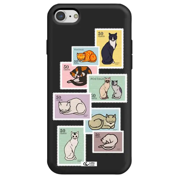a collage of cats on stamps Apple iPhone 7 Silicone black Case
