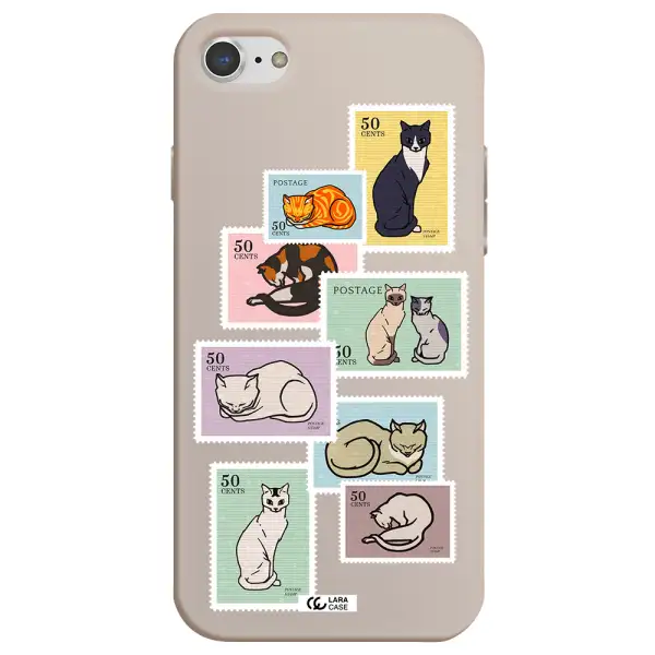 a collage of cats on stamps Apple iPhone 7 Silicone Stone Case