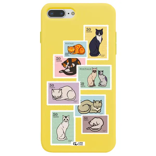 a collage of cats on stamps Apple iPhone 8 plus Silicone canary yellow Case
