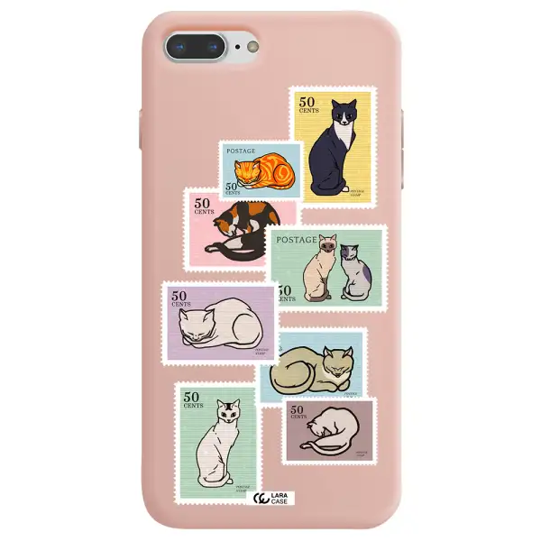 a collage of cats on stamps Apple iPhone 8 plus Silicone pastel pink Case