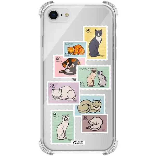 a collage of cats on stamps Apple iPhone se 2020 Clear PC Case