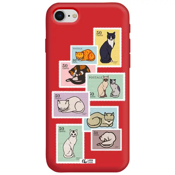 a collage of cats on stamps Apple iPhone se 2020 Silicone Imperial Red Case