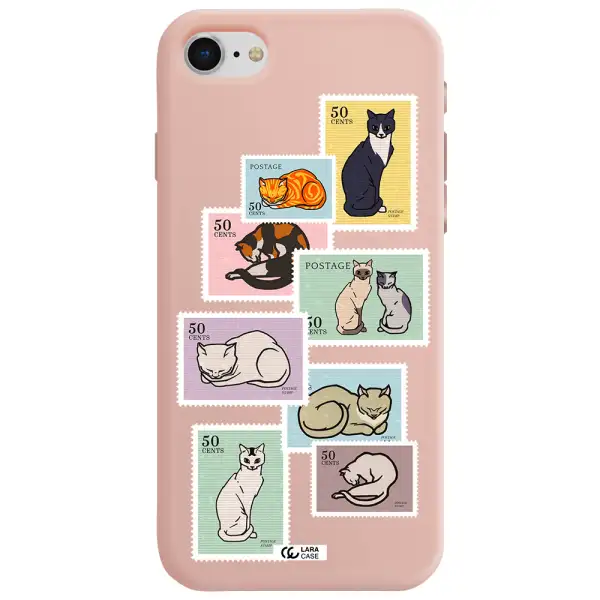 a collage of cats on stamps Apple iPhone se 2020 Silicone pastel pink Case