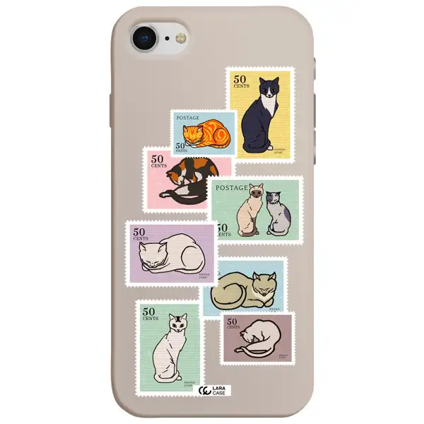 a collage of cats on stamps Apple iPhone se 2020 Silicone Stone Case