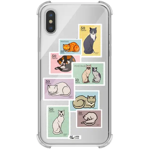 a collage of cats on stamps Apple iPhone X Clear PC Case