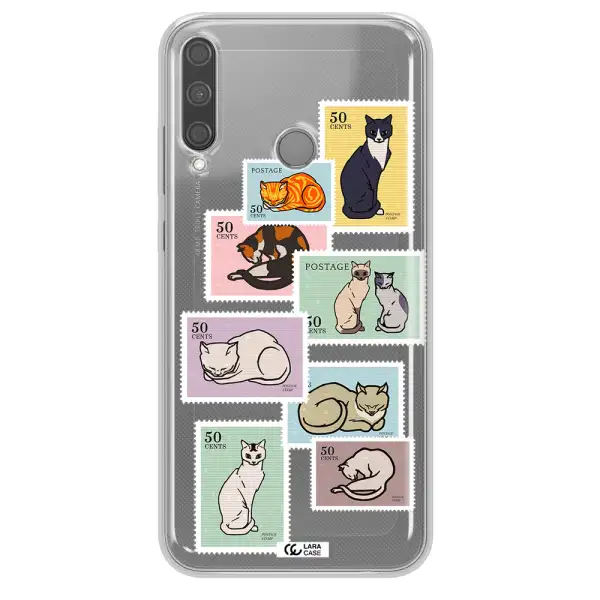 A Collage Of Cats On Stamps Huawei P40 Lite E Clear Tpu Case