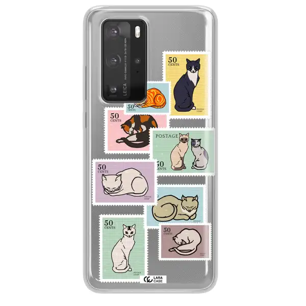 A Collage Of Cats On Stamps Huawei P40 Pro Clear Tpu Case