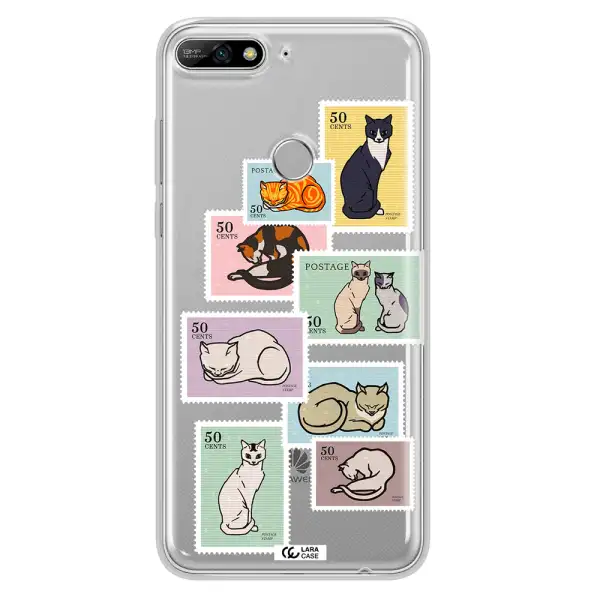 A Collage Of Cats On Stamps Huawei Y7 2018 Clear Tpu Case