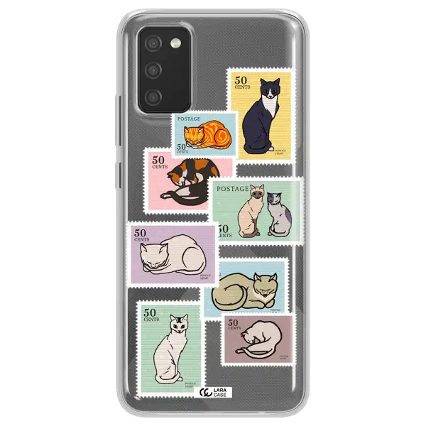 A Collage Of Cats On Stamps Samsung A02S Clear Tpu Case