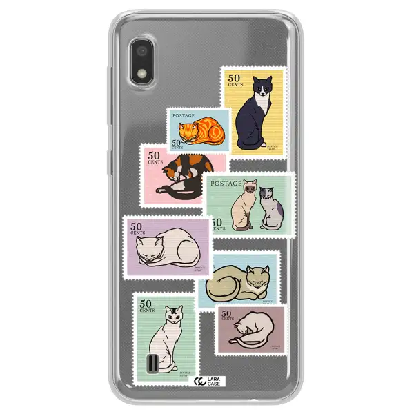 A Collage Of Cats On Stamps Samsung A10 Clear Tpu Case