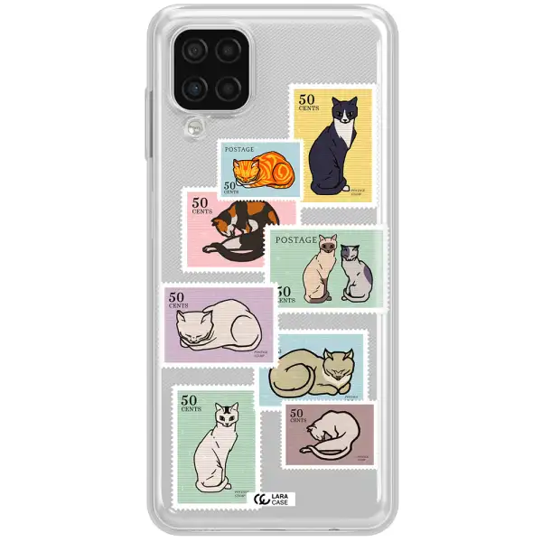 A Collage Of Cats On Stamps Samsung A12 4G Clear Tpu Case