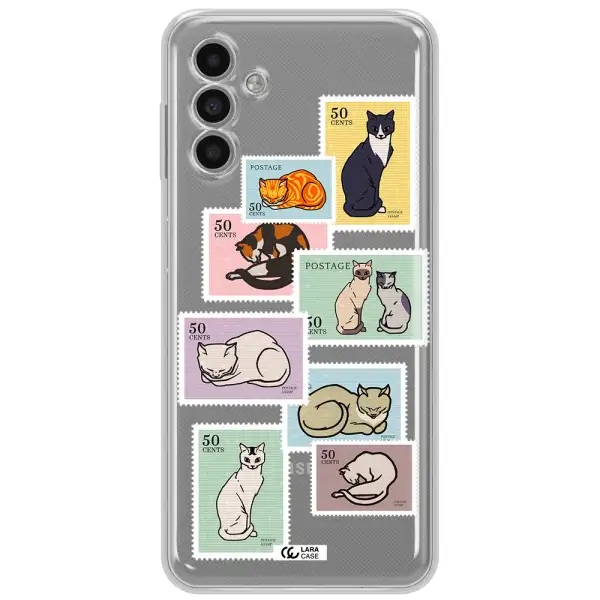 A Collage Of Cats On Stamps Samsung A13 5G Clear Tpu Case