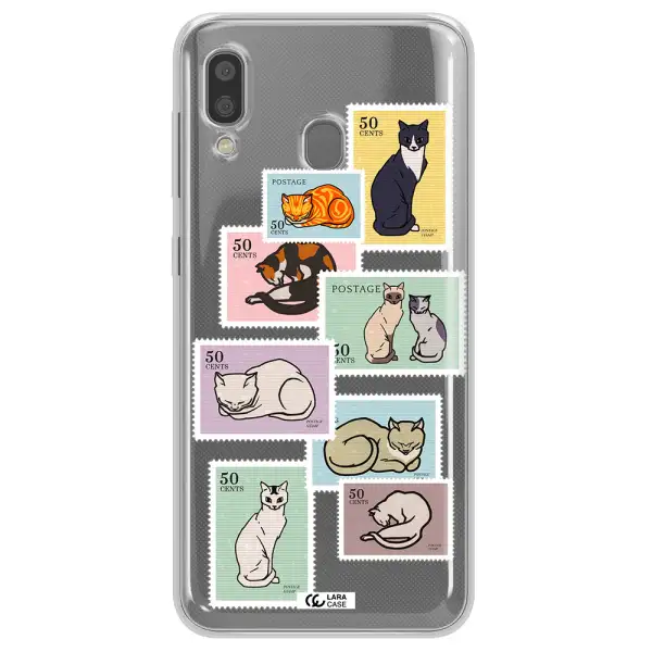 A Collage Of Cats On Stamps Samsung A20 Clear Tpu Case