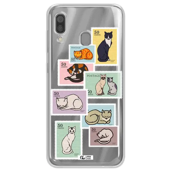 A Collage Of Cats On Stamps Samsung A30 Clear Tpu Case
