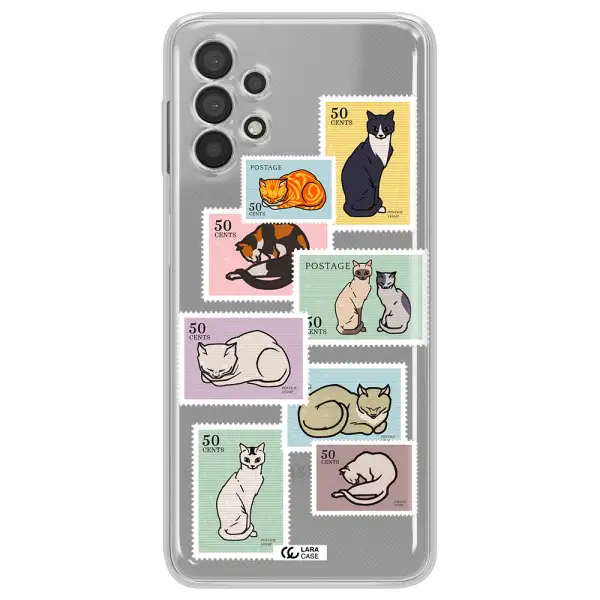 A Collage Of Cats On Stamps Samsung A32 Clear Tpu Case
