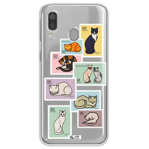 A Collage Of Cats On Stamps Samsung A40 Clear Tpu Case