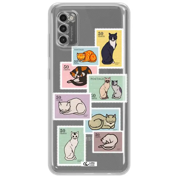 A Collage Of Cats On Stamps Samsung A41 Clear Tpu Case