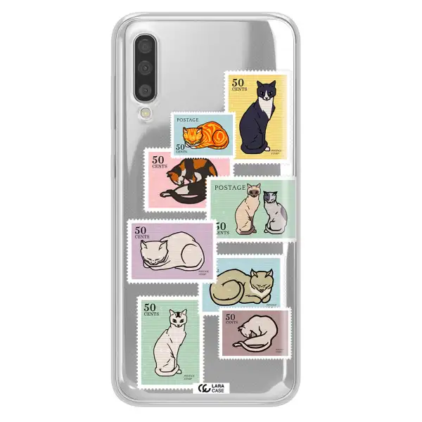 A Collage Of Cats On Stamps Samsung A50 Clear Tpu Case