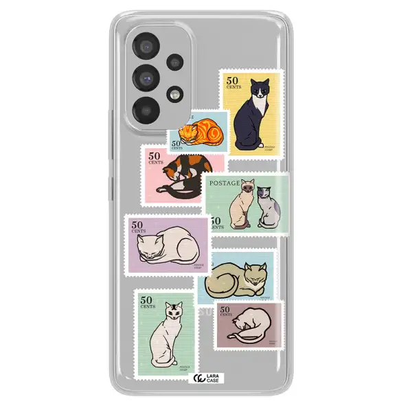 A Collage Of Cats On Stamps Samsung A73 Clear Tpu Case