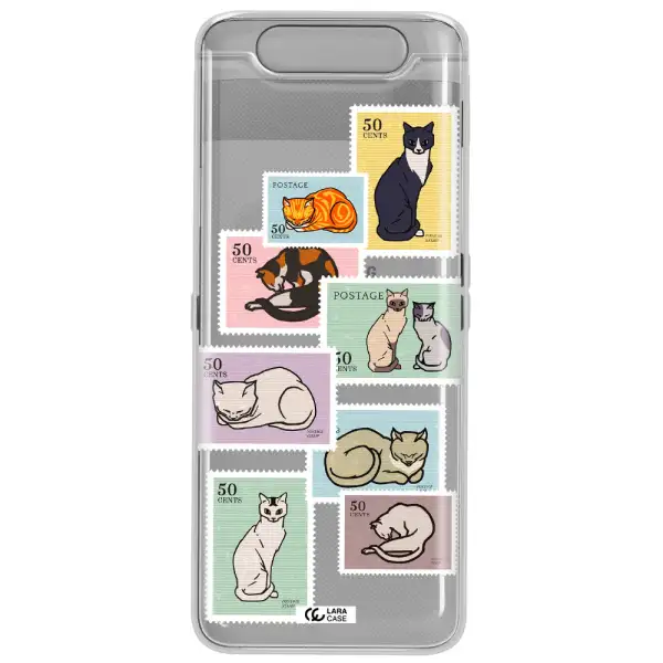 A Collage Of Cats On Stamps Samsung A80 Clear Tpu Case