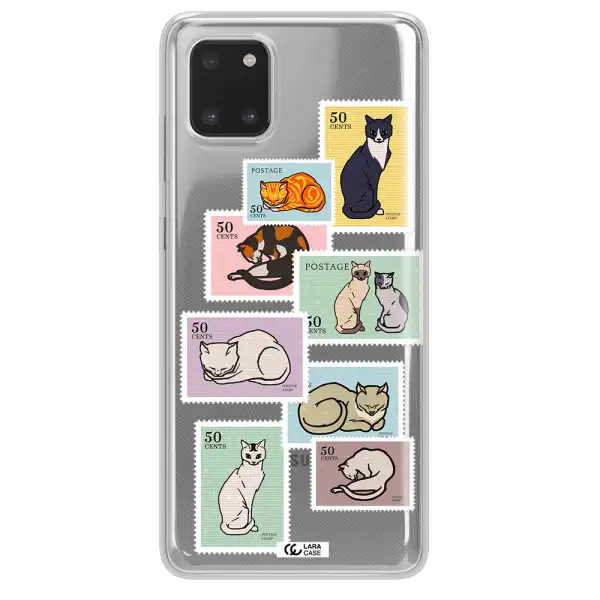 A Collage Of Cats On Stamps Samsung A81 Clear Tpu Case