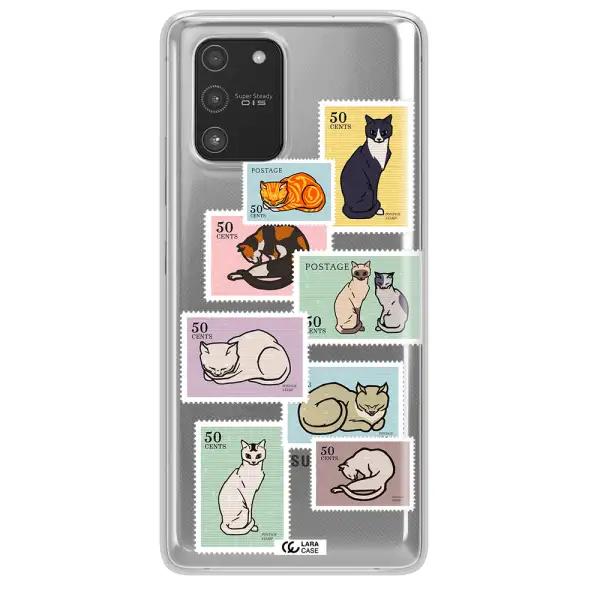 A Collage Of Cats On Stamps Samsung A91 Clear Tpu Case
