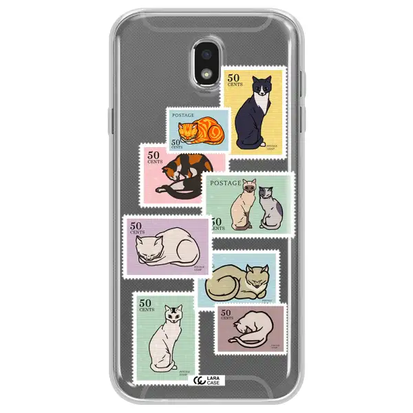 A Collage Of Cats On Stamps Samsung J7 Pro Clear Tpu Case