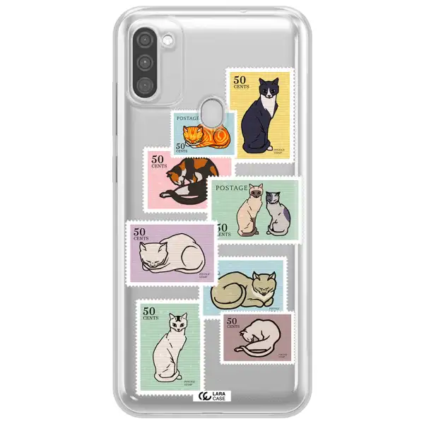A Collage Of Cats On Stamps Samsung M11 Clear Tpu Case